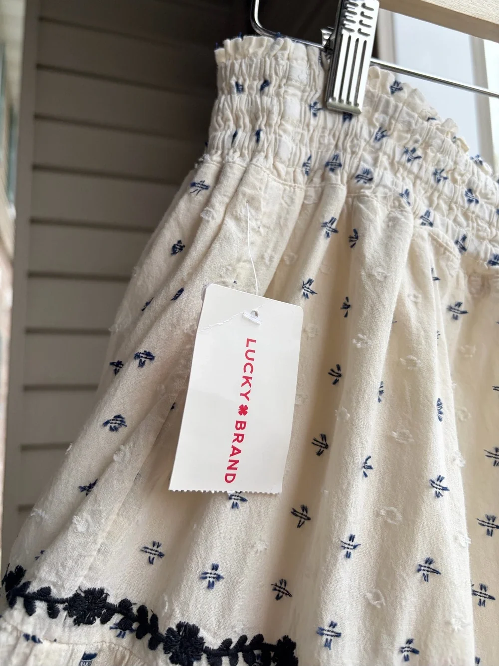 🆕✨Lucky Brand Boho Tiered Midi Skirt Cream Smocked Waist XL Cottagecore Peasant - Picture 14 of 17